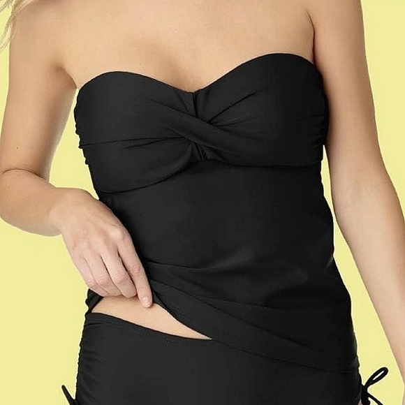 Catalina Black Strapless Twist Front Bandeau Tankini Top, Size XL ~ EUC - Picture 3 of 8
